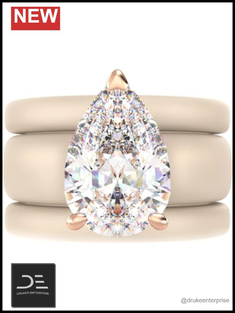 Silicone Ring Set with Pear Cut CZ AAAAA Stone Stackable Bands